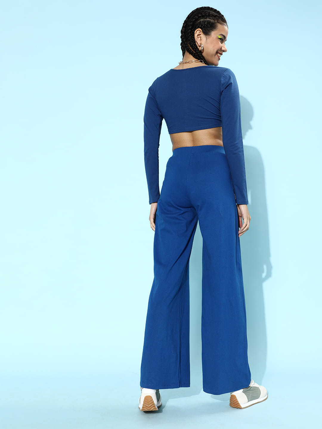SCORPIUS Royal Blue Deep neck Coord Set with Pants
