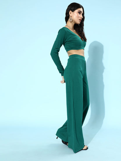SCORPIUS Teal Deep neck Coord Set with Pants