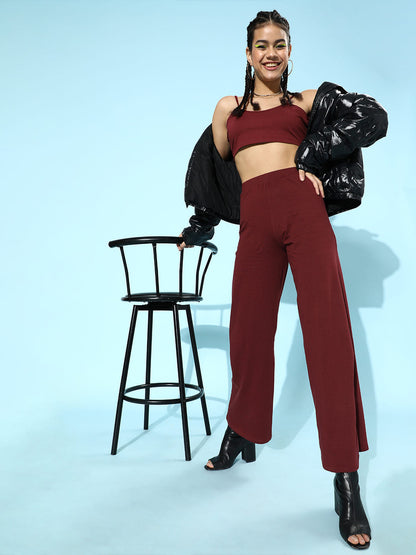 SCORPIUS Maroon Deep neck Coord Set with Pants