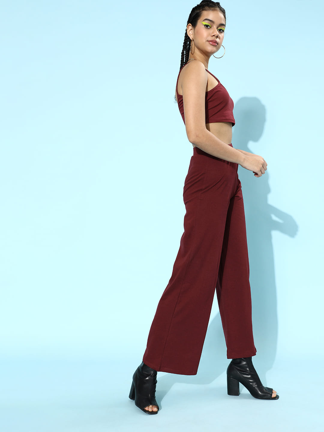 SCORPIUS Maroon Deep neck Coord Set with Pants
