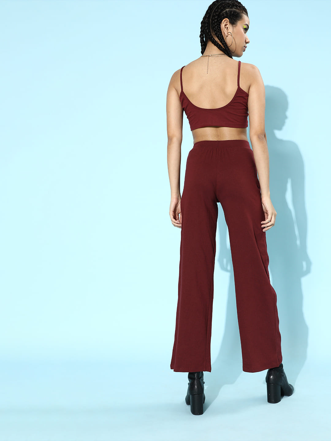 SCORPIUS Maroon Deep neck Coord Set with Pants