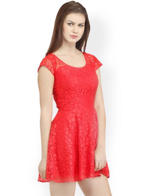 Red Self-design Dress