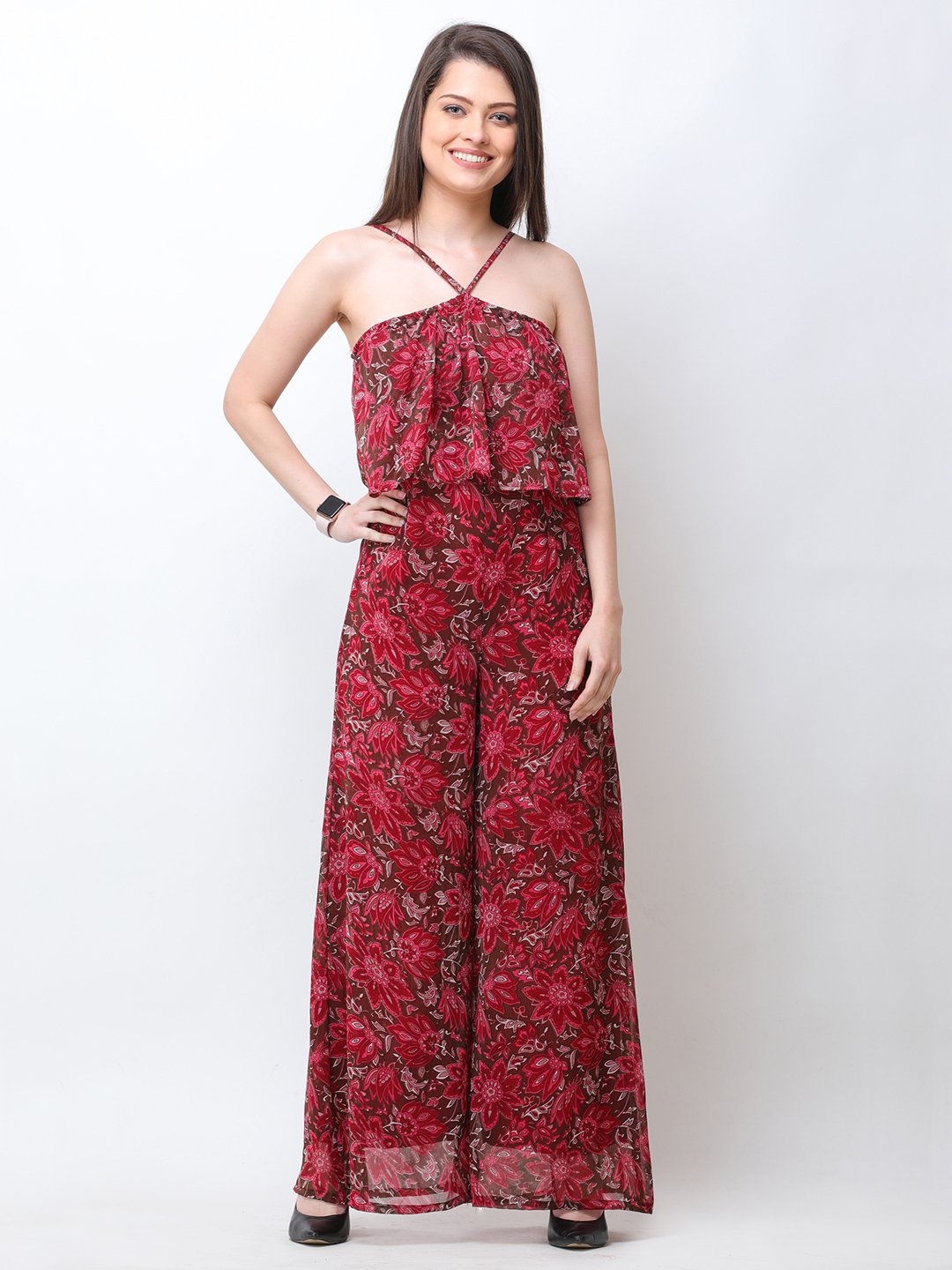 Maroon Printed Jumpsuit