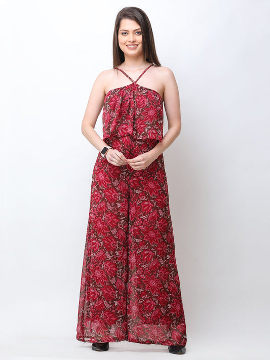 Maroon Printed Jumpsuit