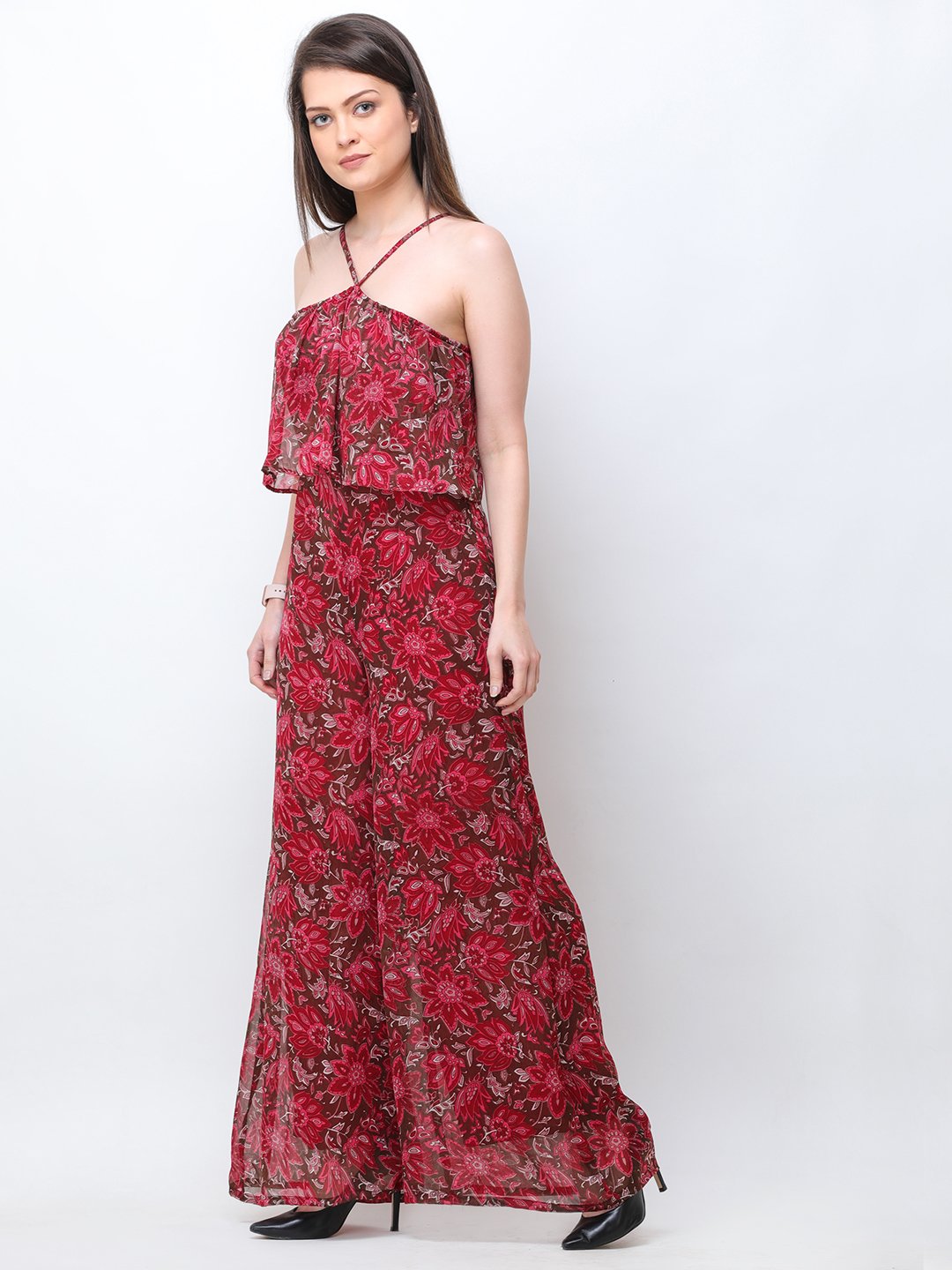 Maroon Printed Jumpsuit