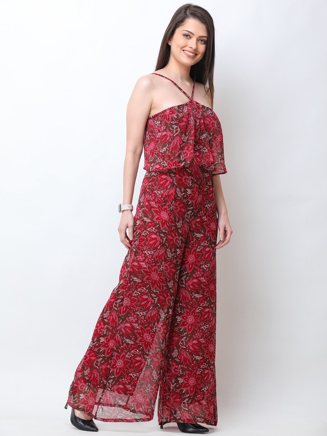 Maroon Printed Jumpsuit
