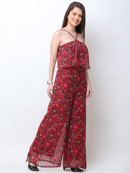 Maroon Printed Jumpsuit