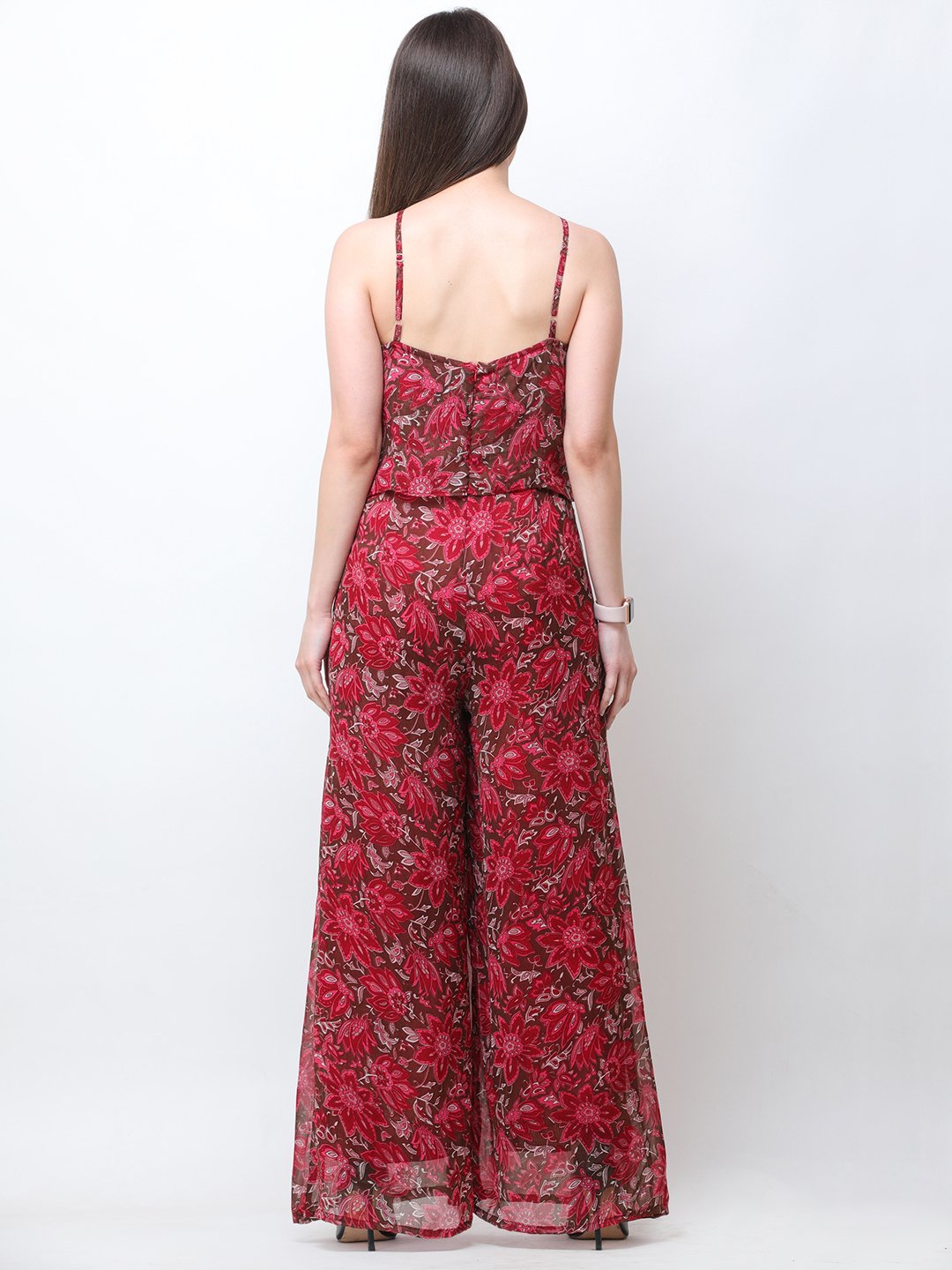 Maroon Printed Jumpsuit