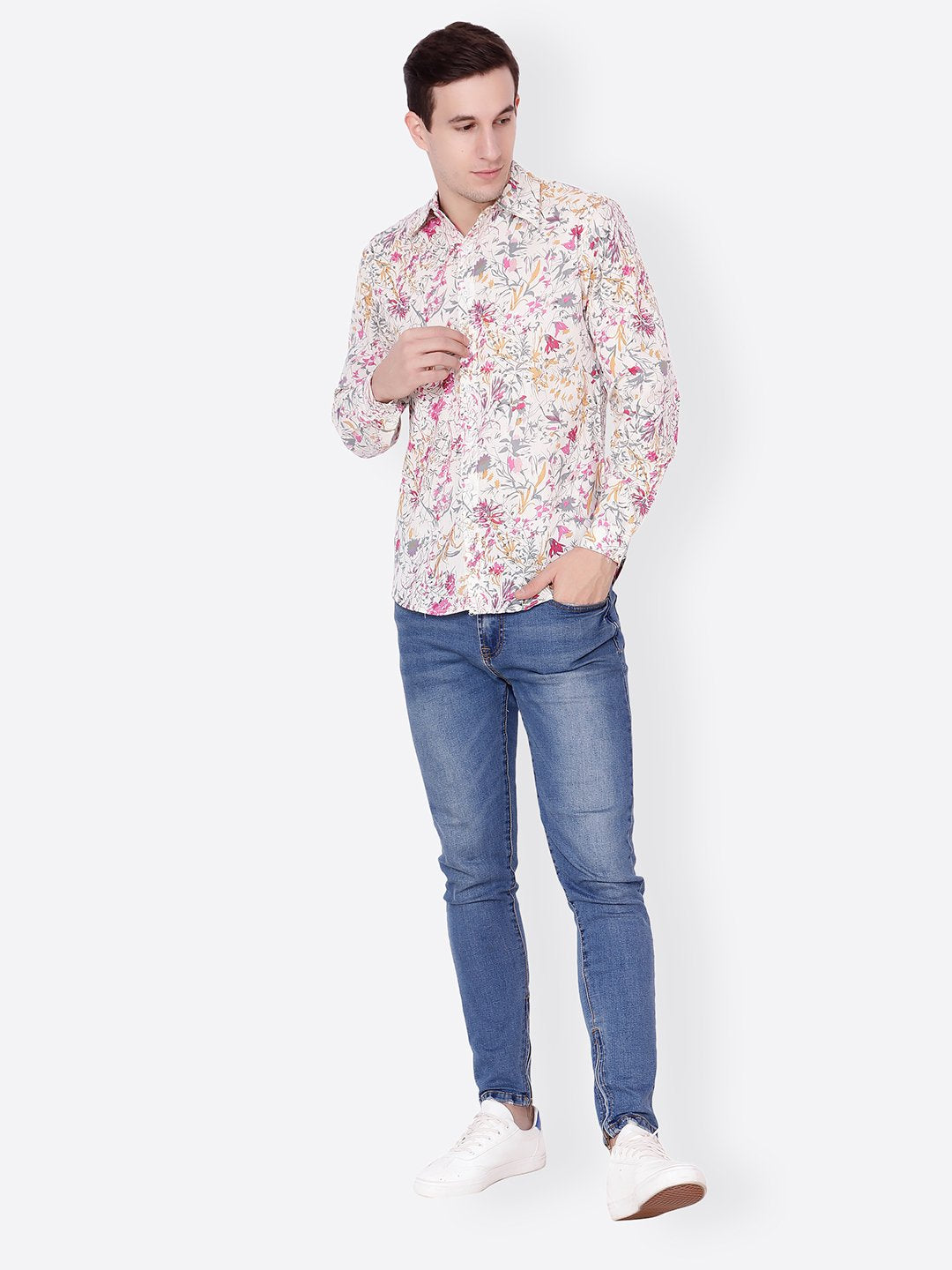Cation Men White Printed Shirt