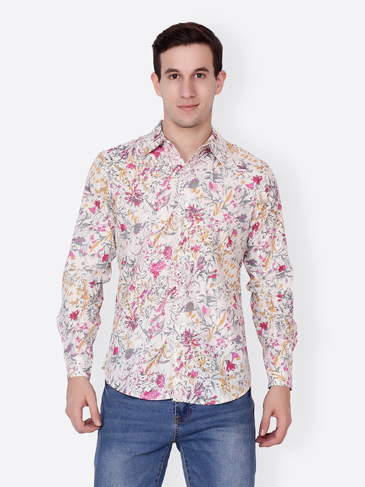 Cation Men White Printed Shirt