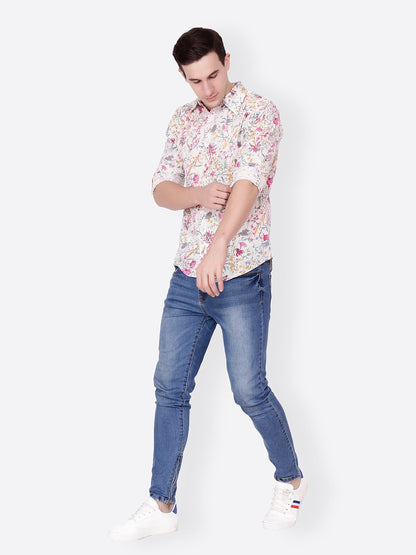 Cation Men White Printed Shirt