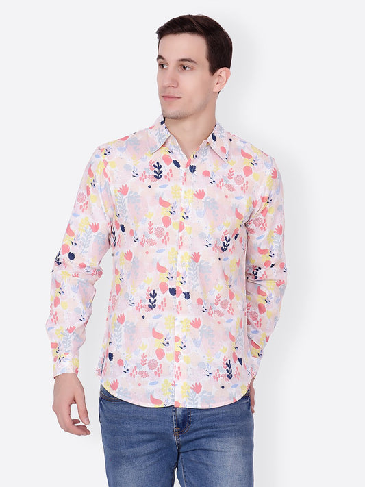 Cation Men White Printed Shirt