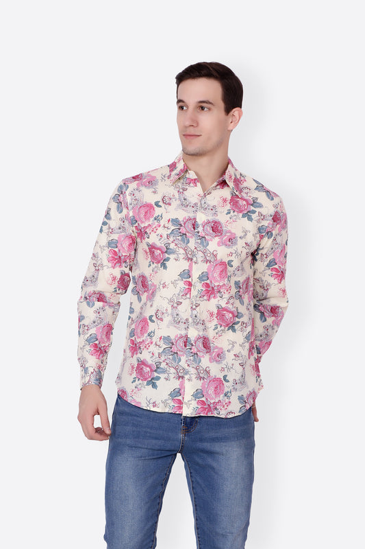 Cation Men White Printed Shirt