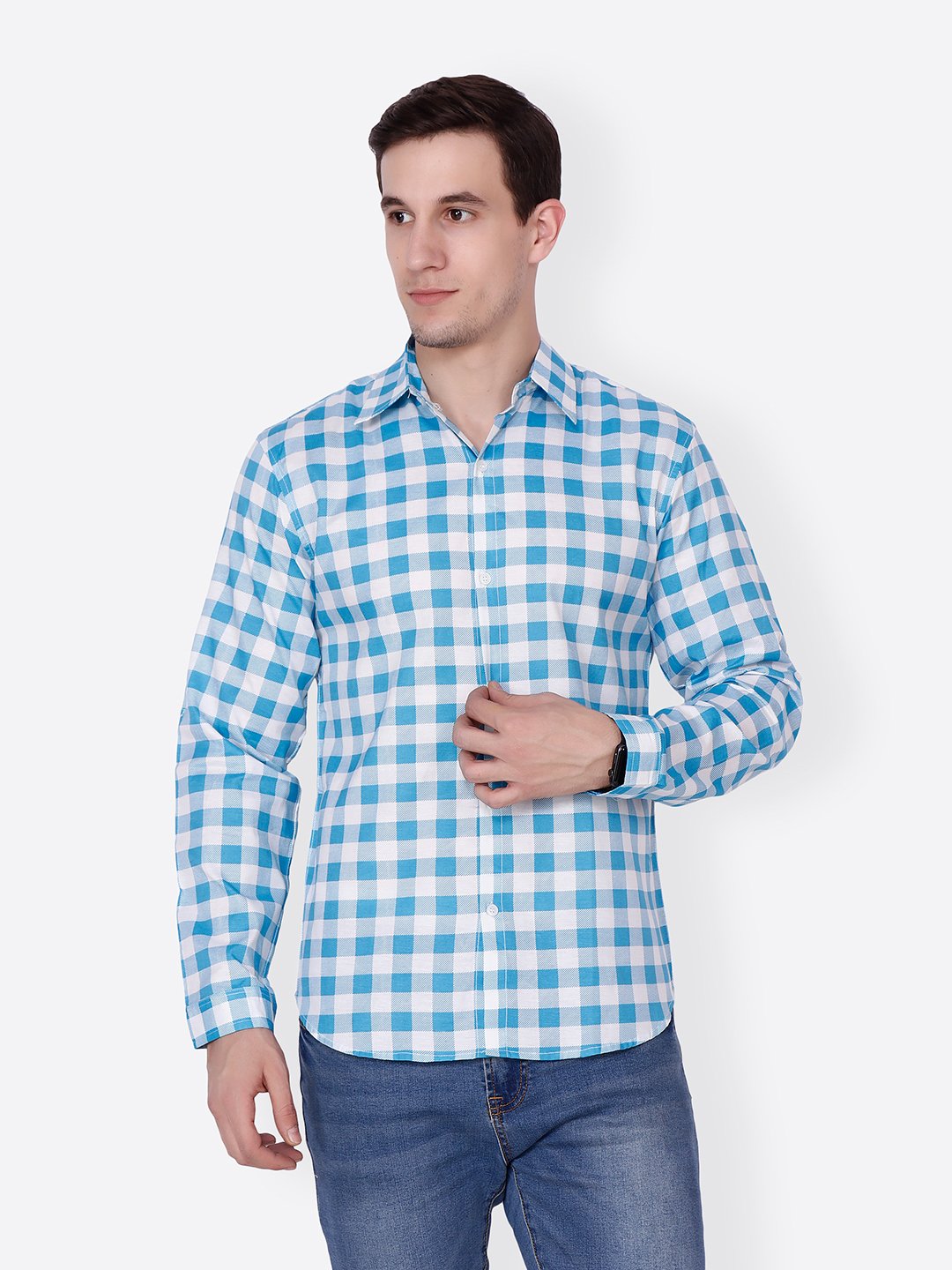 Cation Men Blue Checkered Shirt