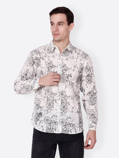 Cation Men White Printed Shirt