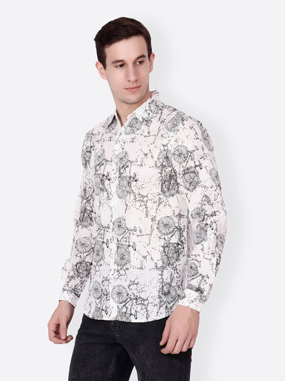 Cation Men White Printed Shirt