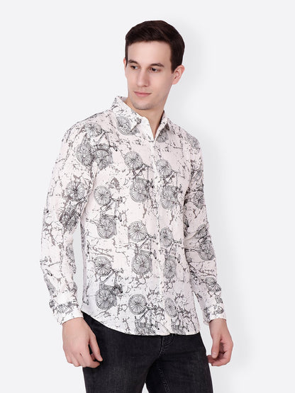 Cation Men White Printed Shirt
