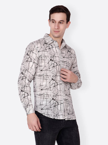 Cation Men White Printed Shirt