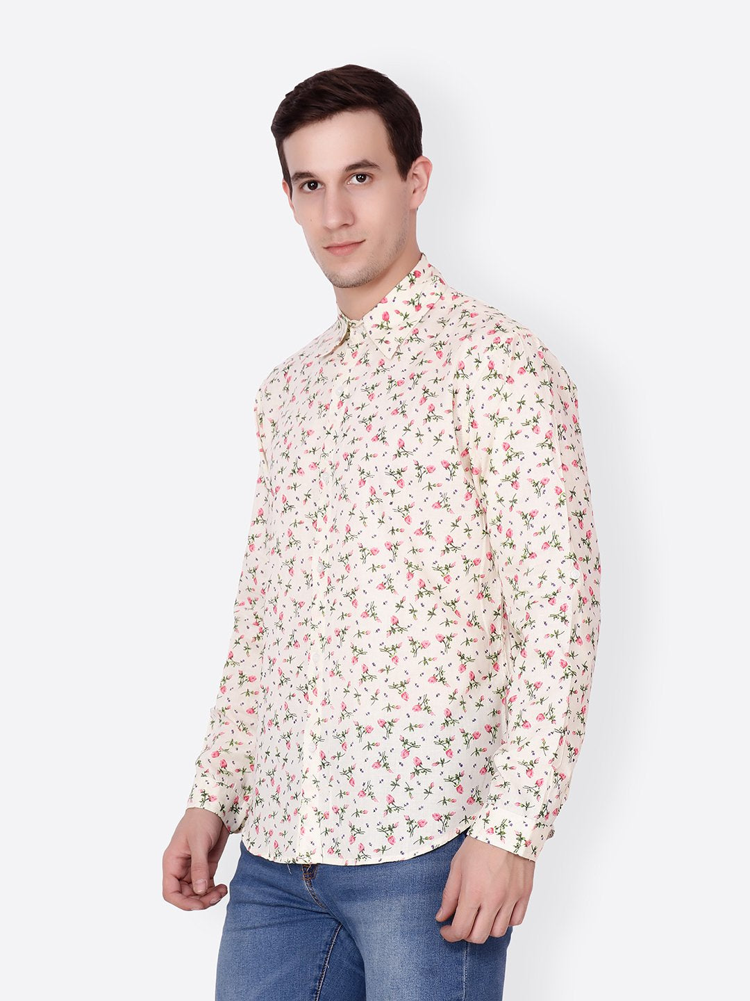 Cation Men Cream Printed Shirt