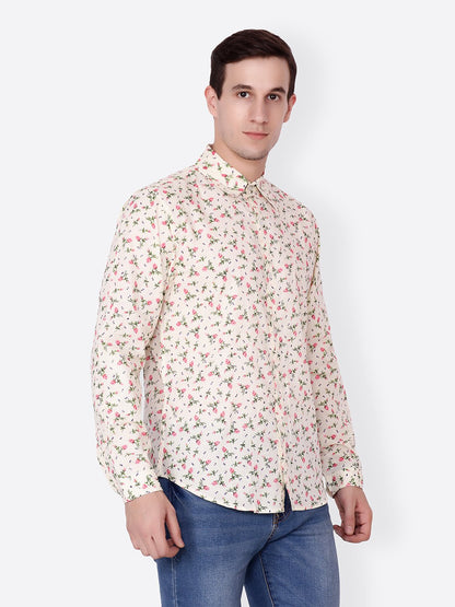 Cation Men Cream Printed Shirt