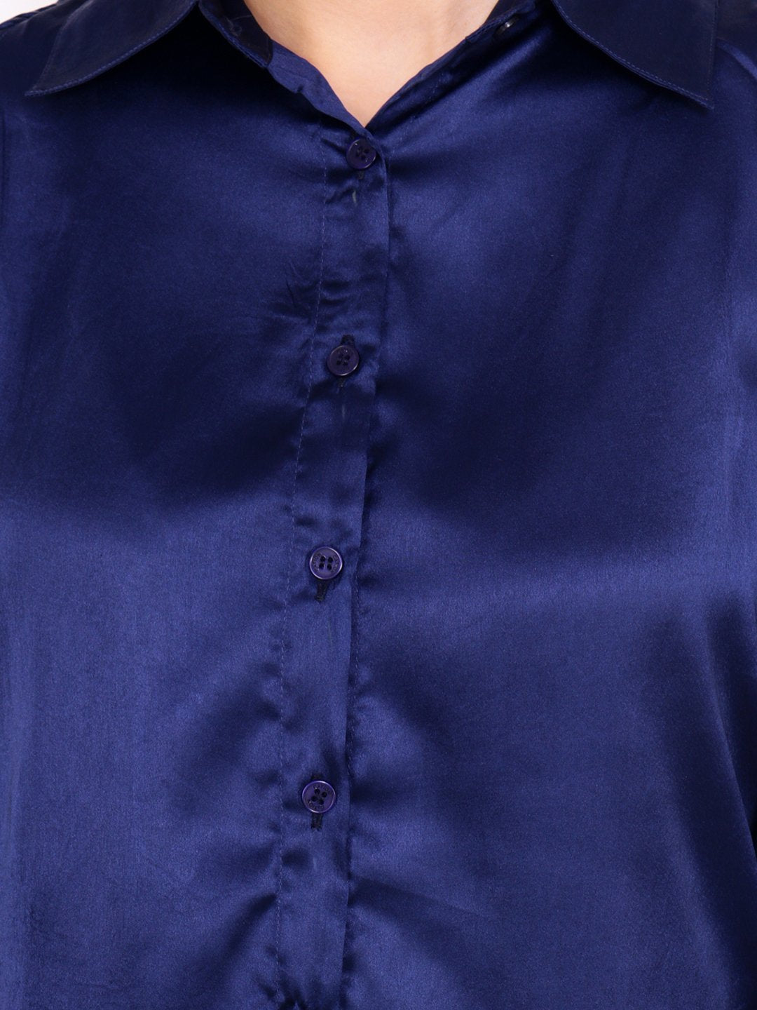 Cation Solid Blue Satin Shirt