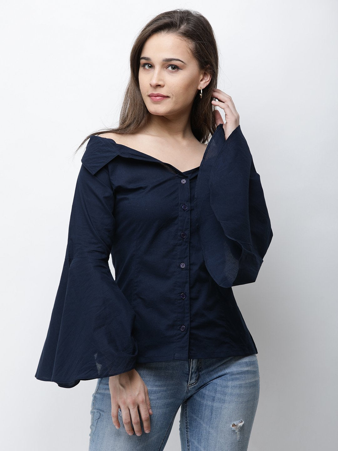 Cation Navy Blue Solid Shirt