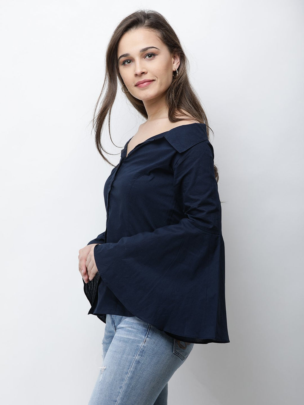 Cation Navy Blue Solid Shirt
