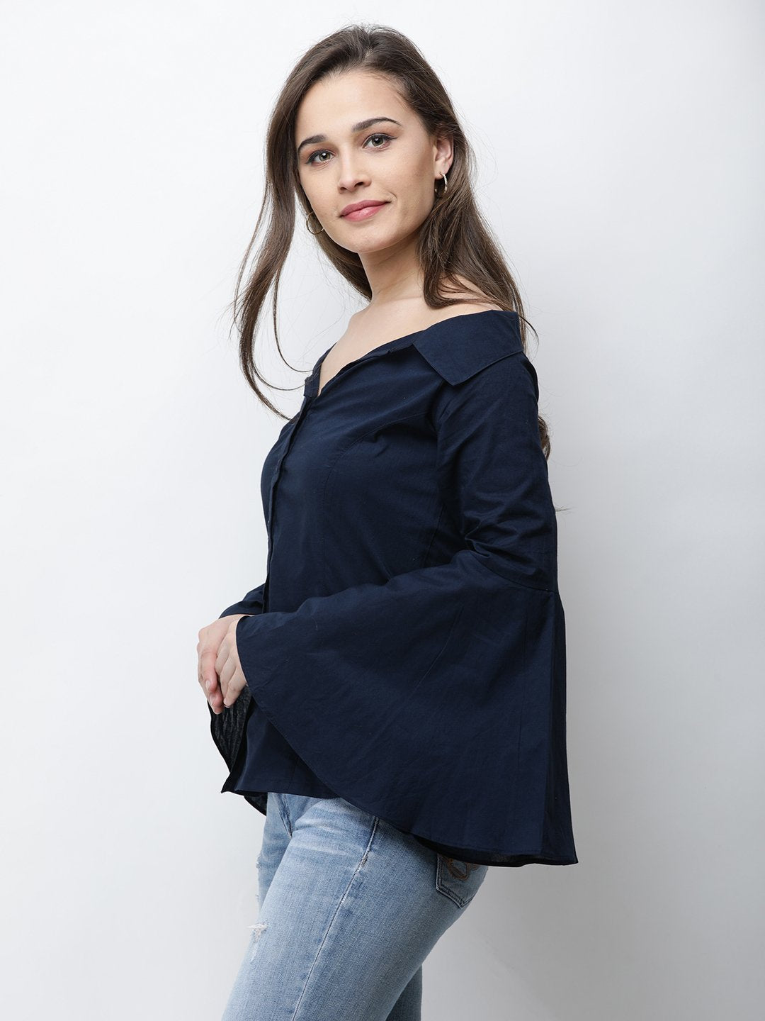 Cation Navy Blue Solid Shirt