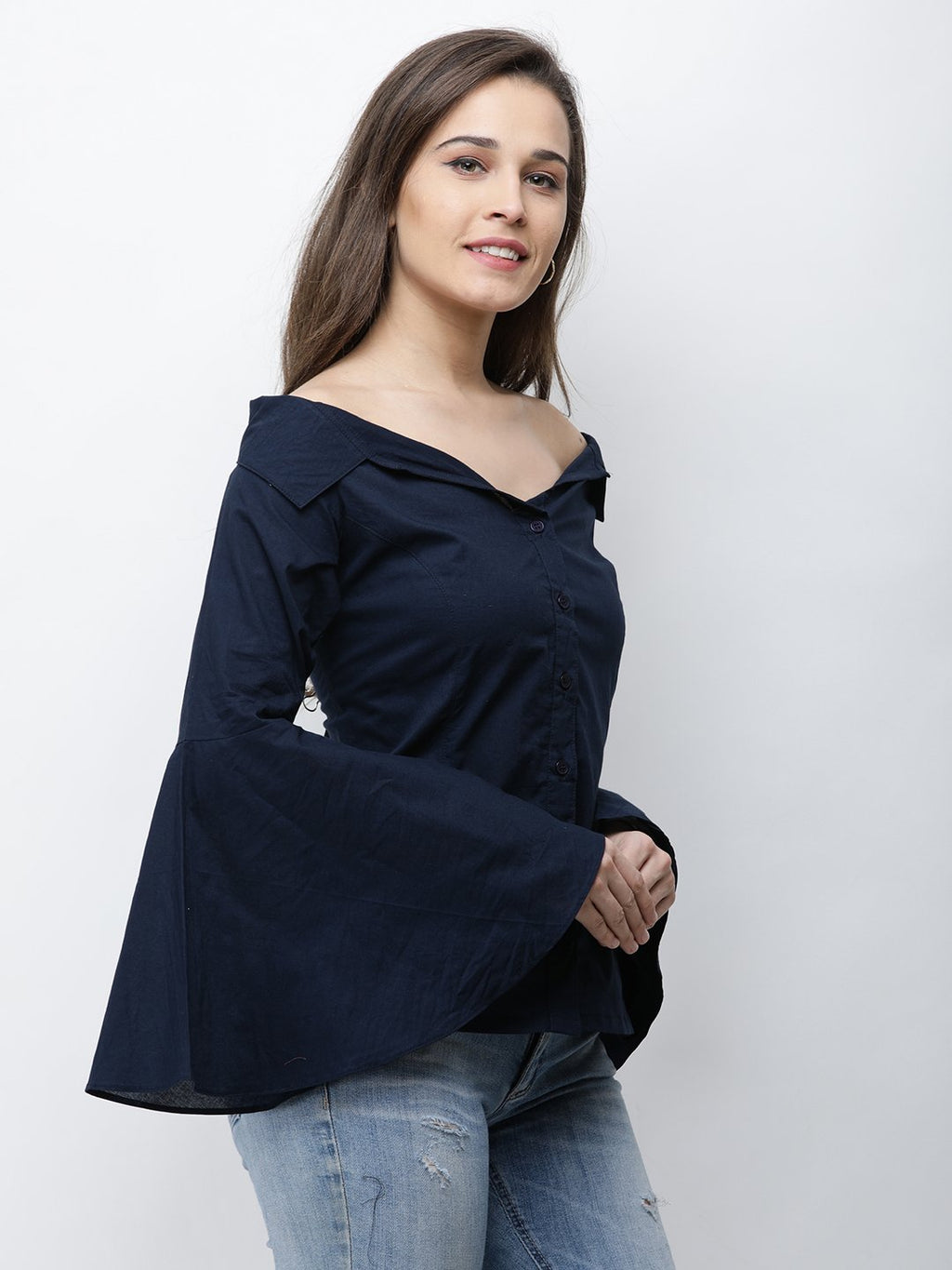 Cation Navy Blue Solid Shirt