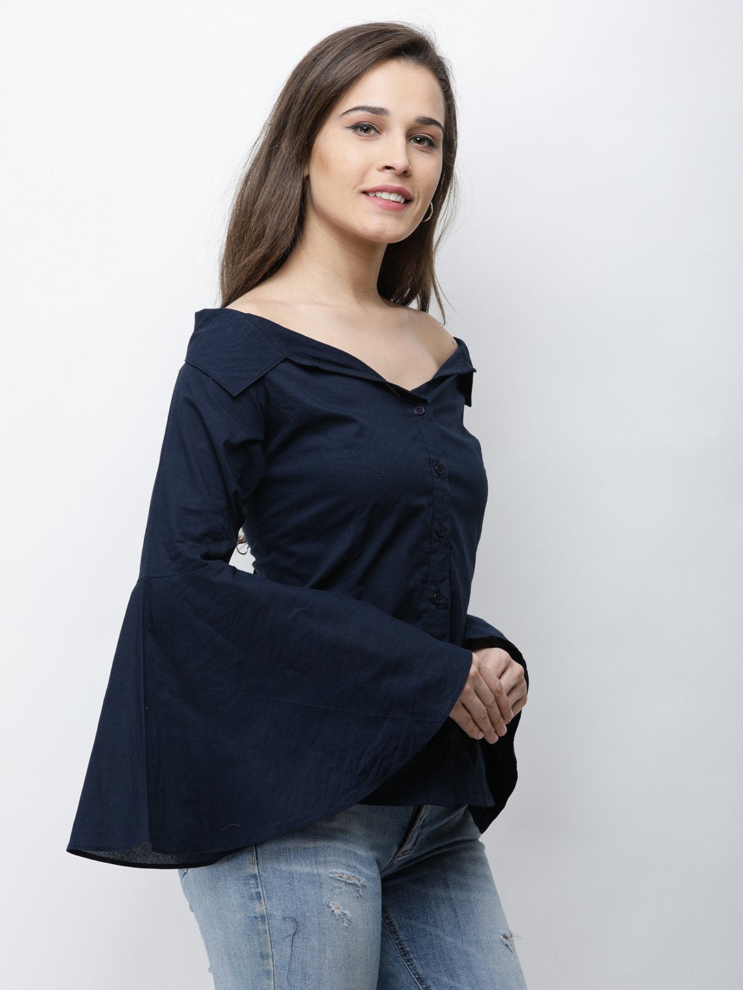 Cation Navy Blue Solid Shirt