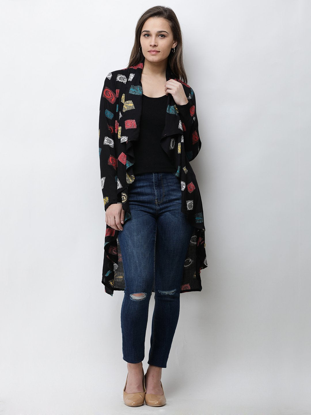Cation Black Printed Shrug