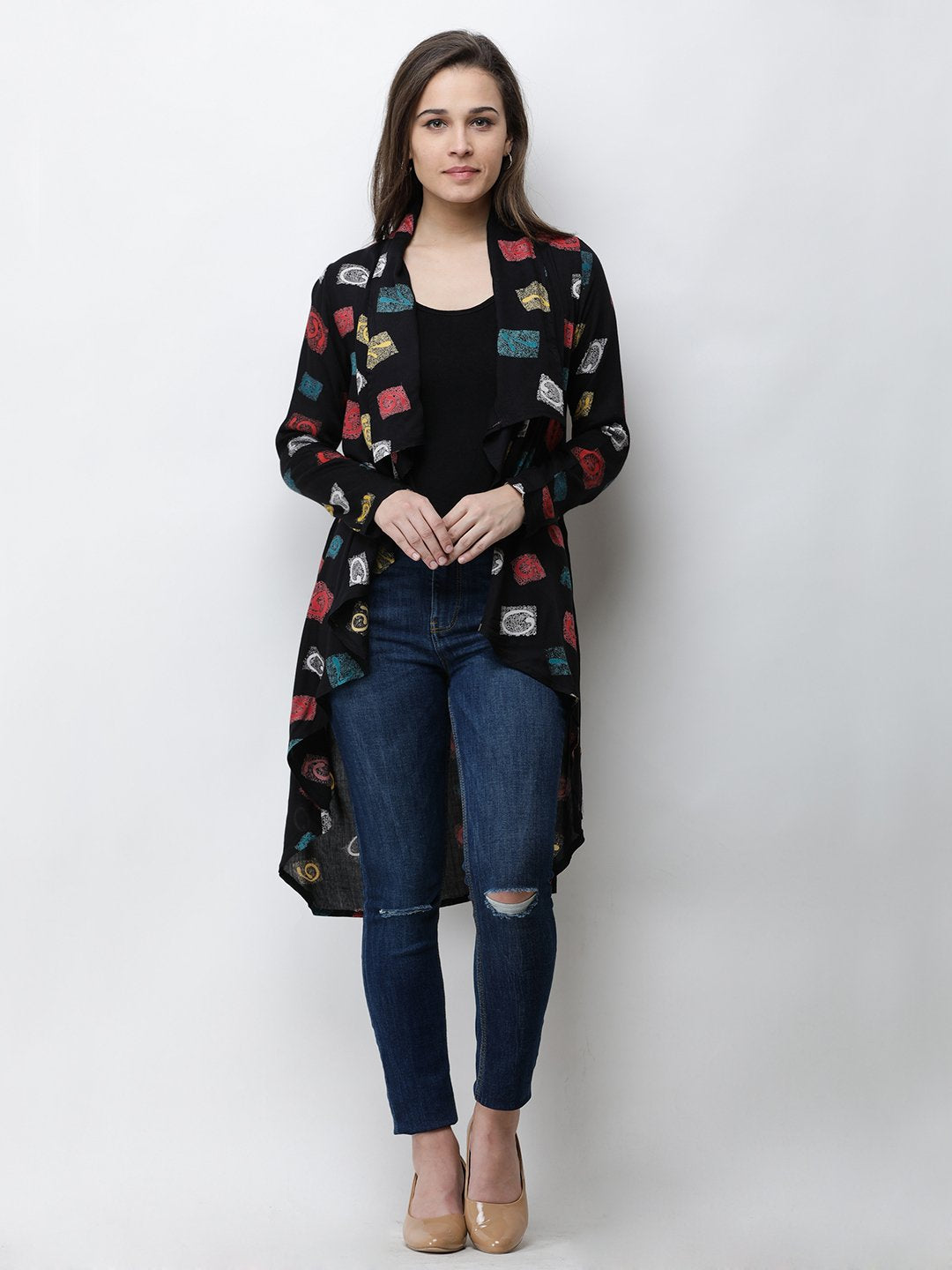 Cation Black Printed Shrug