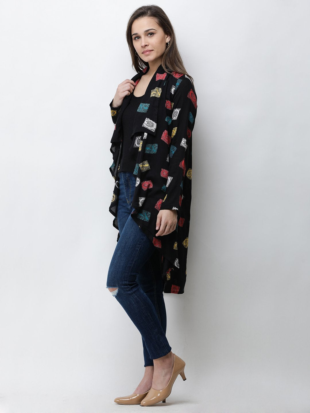 Cation Black Printed Shrug