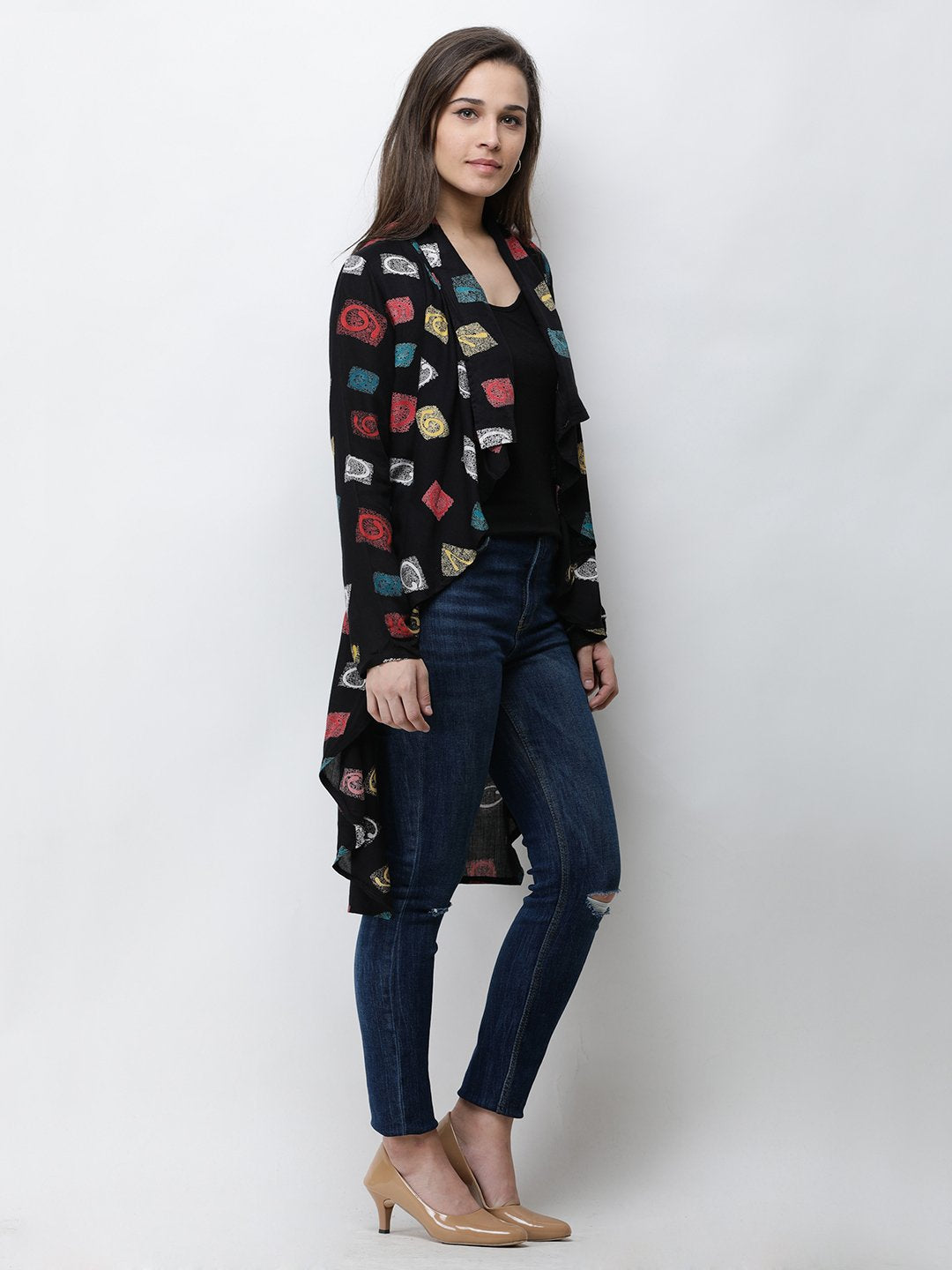 Cation Black Printed Shrug