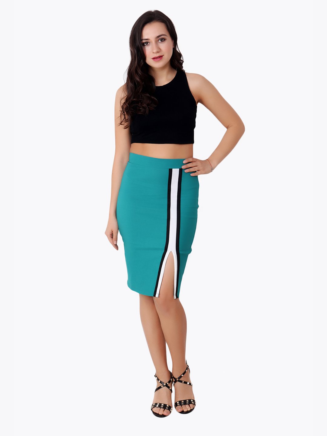 Green Solid Skirt