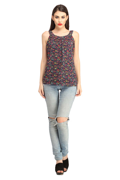 Cation Navy Blue Printed Top