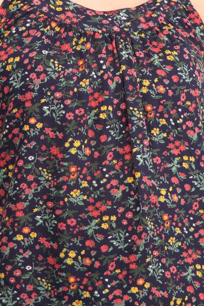 Cation Navy Blue Printed Top