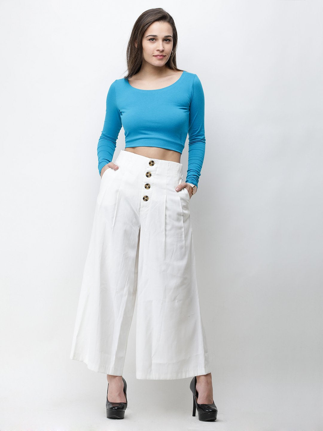 Blue Solid Crop Top