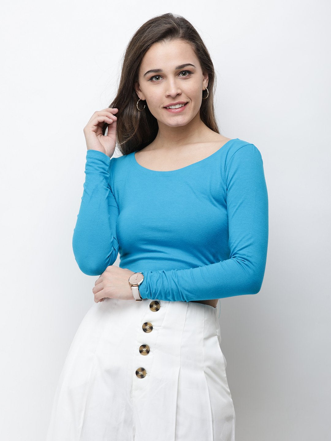 Blue Solid Crop Top