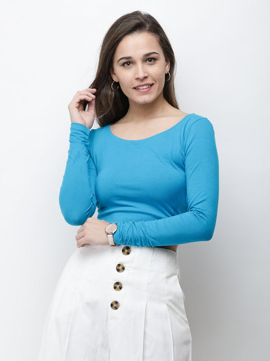 Blue Solid Crop Top