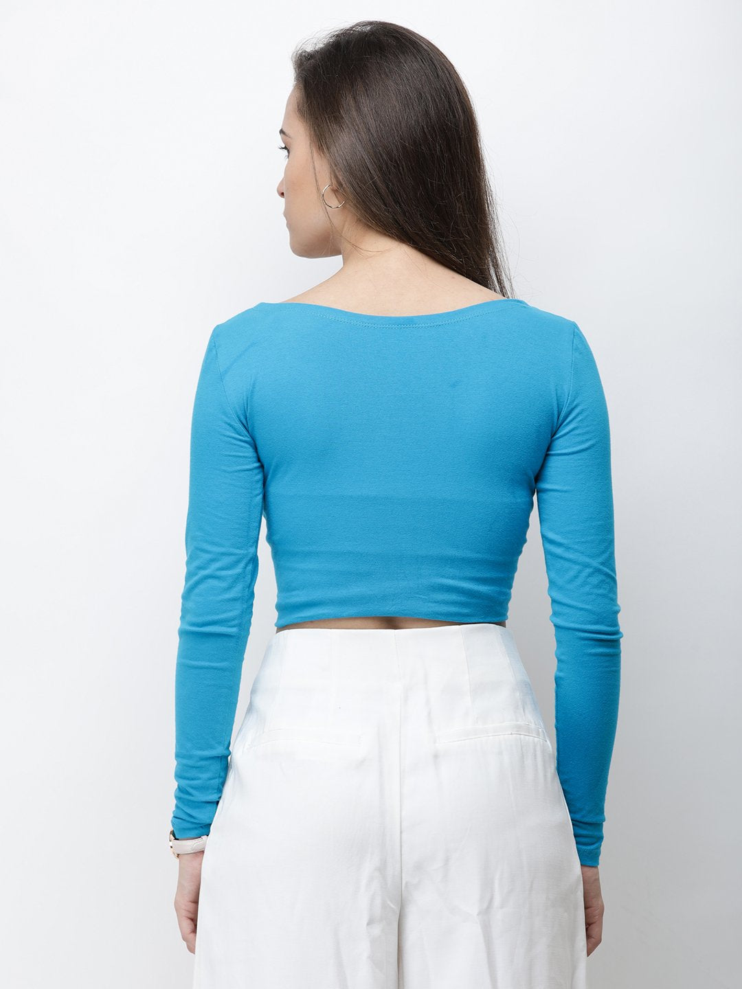 Blue Solid Crop Top