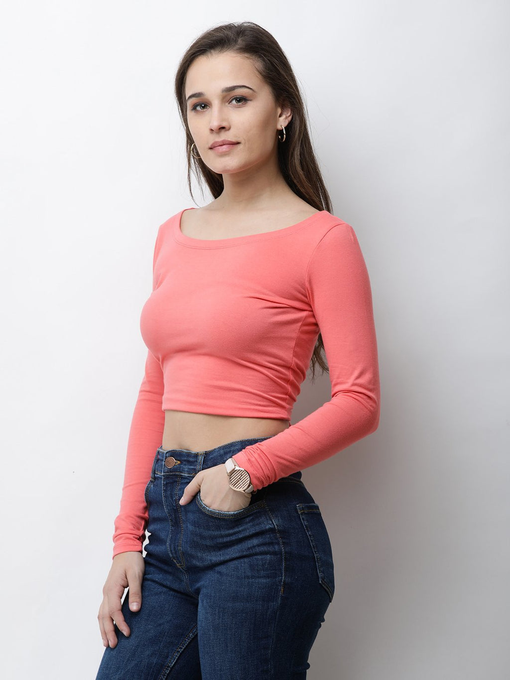 Coral solid crop top