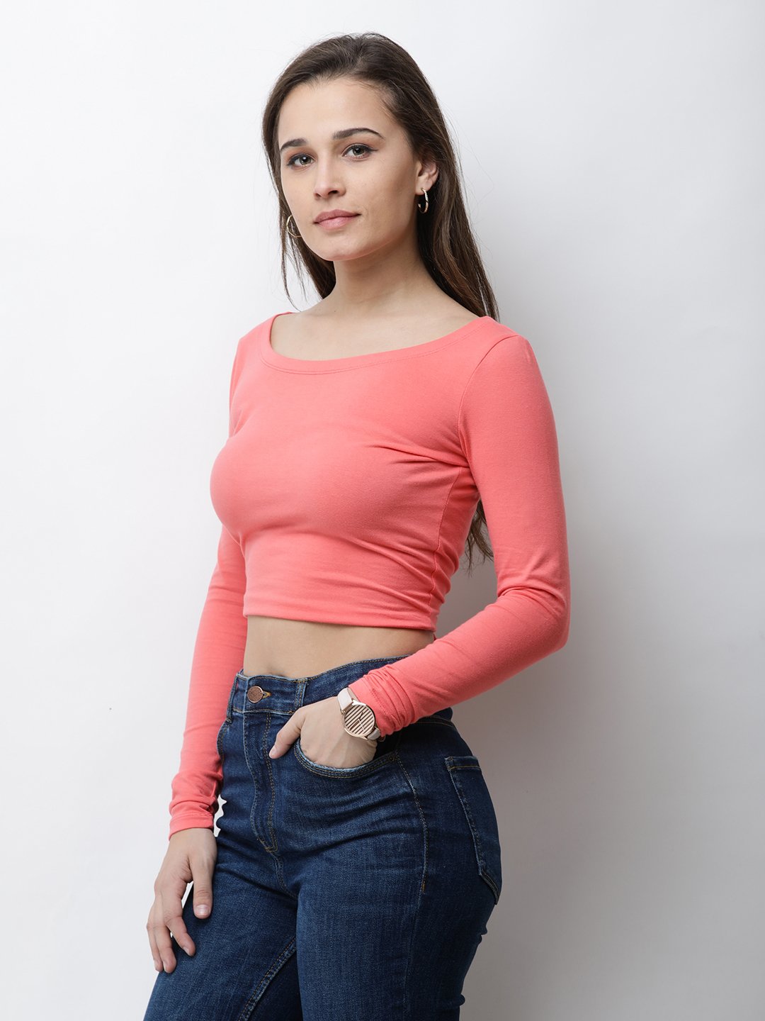 Coral solid crop top