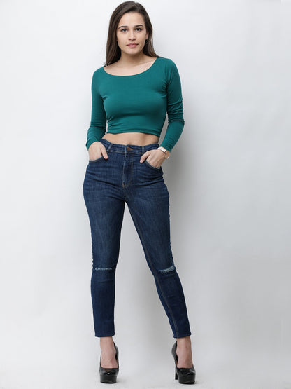 Green solid crop top
