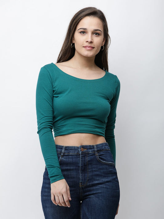 Green solid crop top