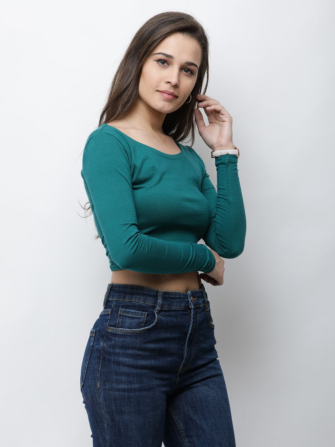 Green solid crop top