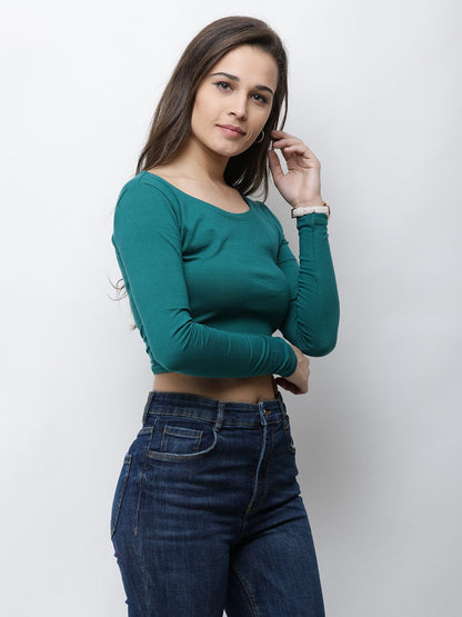 Green solid crop top