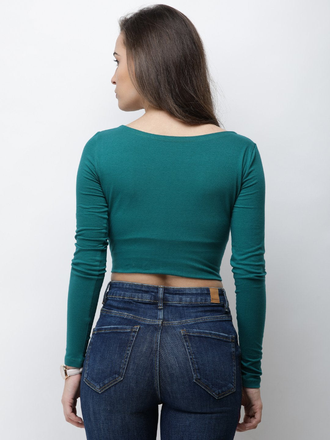 Green solid crop top