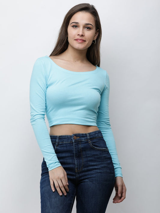 Blue solid crop top