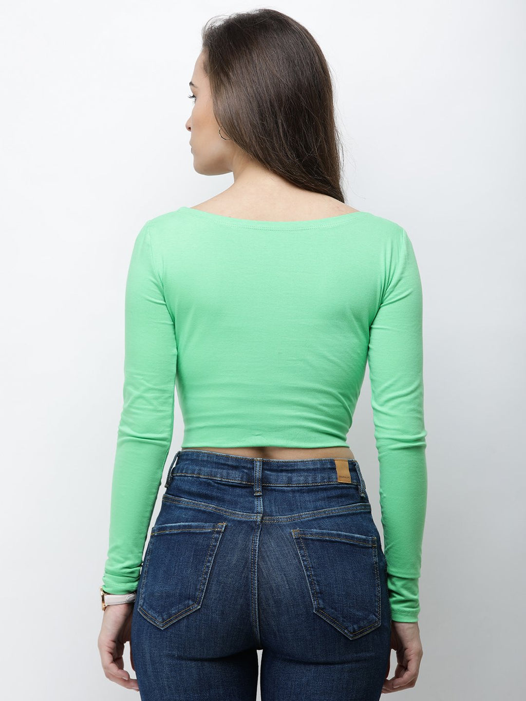 Green solid crop top
